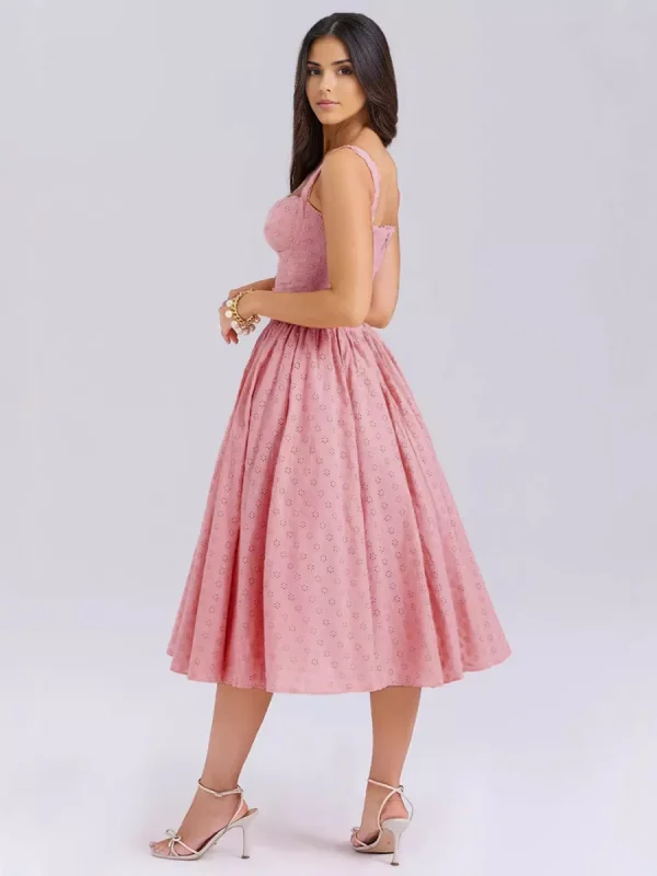 Embroidered With Plunging V-Neck Events Midi Sundress - Image 3
