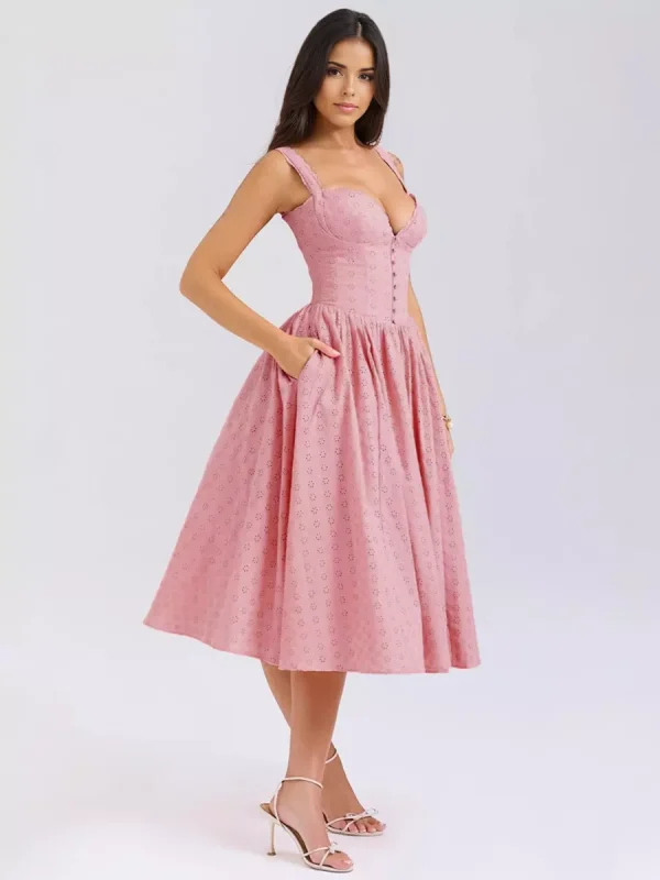 Embroidered With Plunging V-Neck Events Midi Sundress - Image 2
