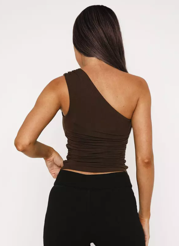 Erotic Fashion Elegant One-Shoulder Top Rushed Beautiful Tanks Top - Image 2