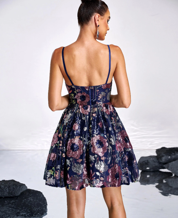 Erotic High Quality Luxury Fashion Spaghetti Sequin Prom Mini Dress - Image 4