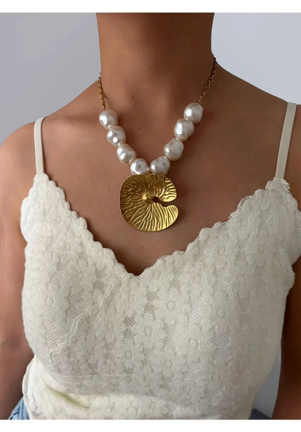Exaggerated Punk Big Starfish Irregular Imitation Baroque Pearl Clavicle Chain Round Pendant Necklace 2pcs Set - Image 2