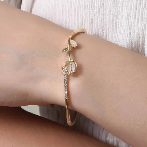 Exquisite Geometric Shiny Zircon Flower Bangle Party Opal Tulip Banquet Charm Bracelet