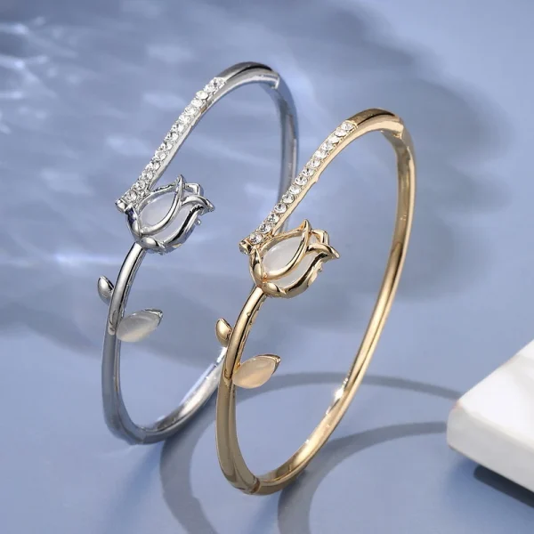 Exquisite Geometric Shiny Zircon Flower Bangle Party Opal Tulip Banquet Charm Bracelet - Image 4