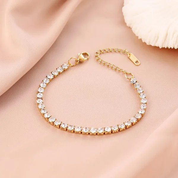 Exquisite Geometric Stainless Steel Adjustable Crystal Zirconia Braslet Charm Bracelet - Image 2
