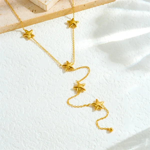 Exquisite Stainless Steel Starfish Tassel Chain Star Neck Chain Pendant Necklace - Image 4