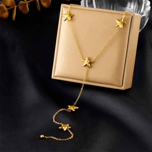 Exquisite Stainless Steel Starfish Tassel Chain Star Neck Chain Pendant Necklace - Image 2