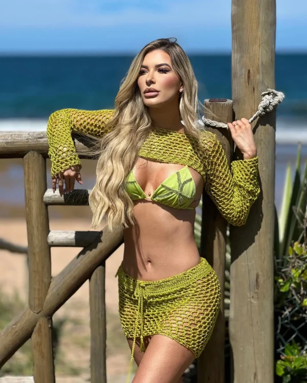 Fashion Knitt Long Sleeves Biquini Lady Beach Cover Ups 4Pcs - Image 5