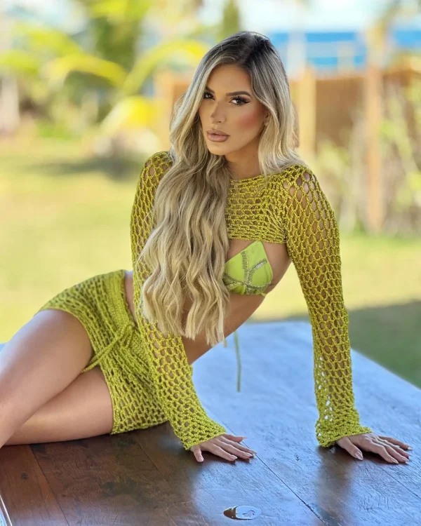 Fashion Knitt Long Sleeves Biquini Lady Beach Cover Ups 4Pcs - Image 2