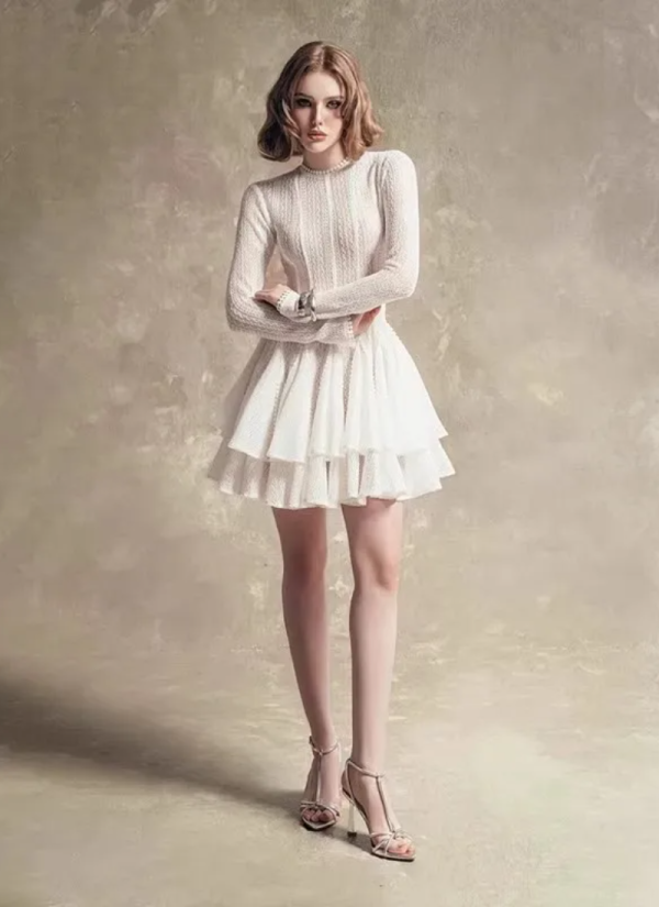 Fashion Solid Hollow Out Slimming O Neck Long Sleeve High Waist Temperament Dresses - Image 6