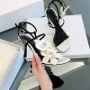 Floral Designer Open Toe Stilettos PU Leather Slip On Party High Heels - Image 3