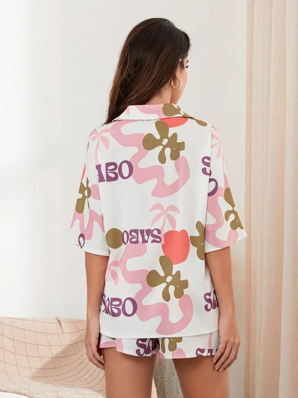 Causal Flower Print Short Sleeve Shirt Single Breasted Shorts Set - Image 5