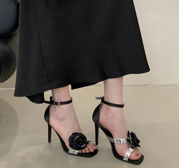 Flowers Rhinestones Square toe Gladiator Ankle Strap High Heels Sandals - Image 8