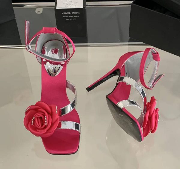Flowers Rhinestones Square toe Gladiator Ankle Strap High Heels Sandals - Image 4