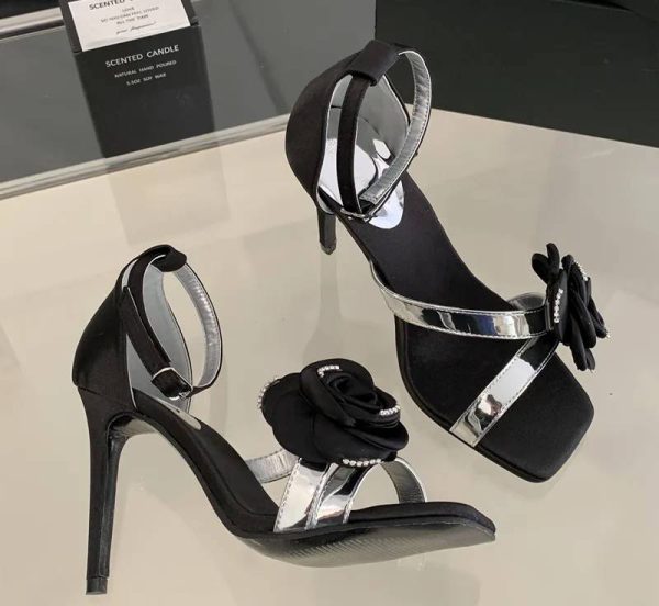 Flowers Rhinestones Square toe Gladiator Ankle Strap High Heels Sandals - Image 13