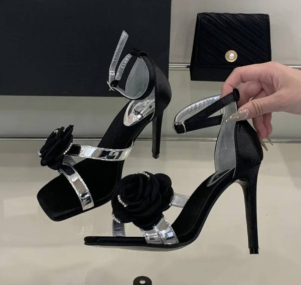 Flowers Rhinestones Square toe Gladiator Ankle Strap High Heels Sandals - Image 10