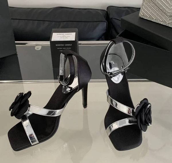 Flowers Rhinestones Square toe Gladiator Ankle Strap High Heels Sandals - Image 11