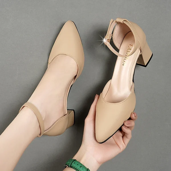 Formal Comfortable Solid Color Pointed Toe Buckle Thick High-heeled - Image 6