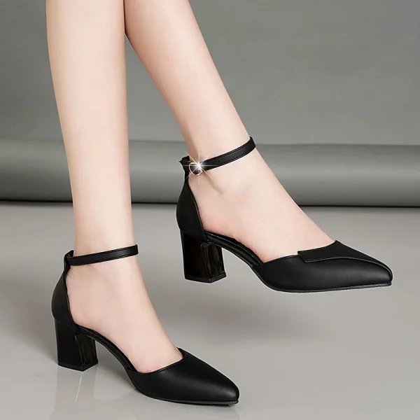 Formal Comfortable Solid Color Pointed Toe Buckle Thick High-heeled - Image 2