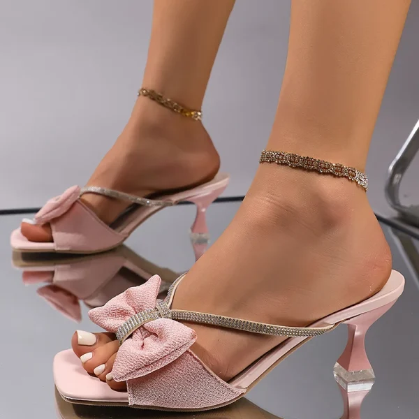Formal Crystal Strap Bowtie Party Wedding Slip-On High Heels - Image 2