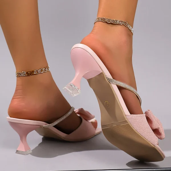 Formal Crystal Strap Bowtie Party Wedding Slip-On High Heels - Image 6