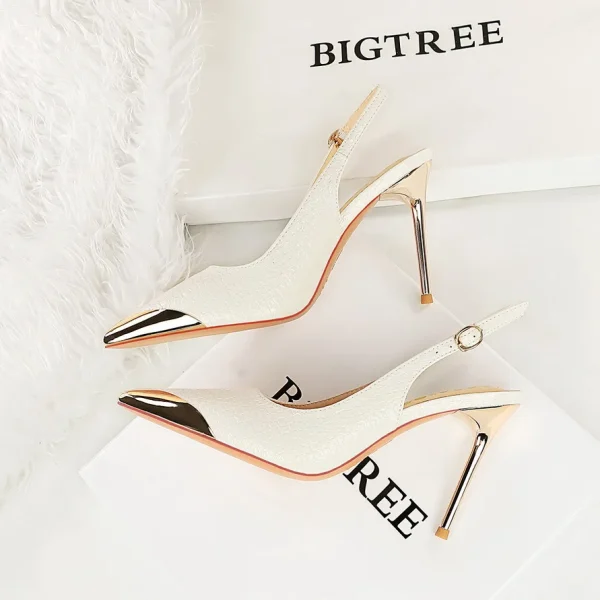 Formal Occasion Stiletto Metal Chain Patchwork High Heels Sandals - Image 11