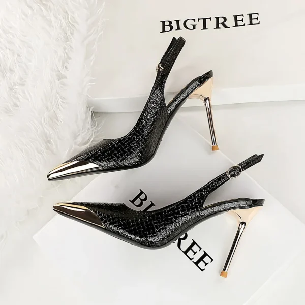 Formal Occasion Stiletto Metal Chain Patchwork High Heels Sandals - Image 6
