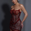 Glamorous Fashion Strapless Beaded Mesh Through Mini Dress Corset - Image 4