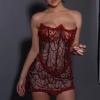 Glamorous Fashion Strapless Beaded Mesh Through Mini Dress Corset - Image 2