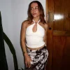 Hanging Neck Tie Hollow Out Metal Ring Strapless Backless Tank Top - Image 3