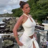 Hanging Neck Tie Hollow Out Metal Ring Strapless Backless Tank Top - Image 4