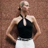 Hanging Neck Tie Hollow Out Metal Ring Strapless Backless Tank Top - Image 7
