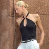 Hanging Neck Tie Hollow Out Metal Ring Strapless Backless Tank Top - Image 8
