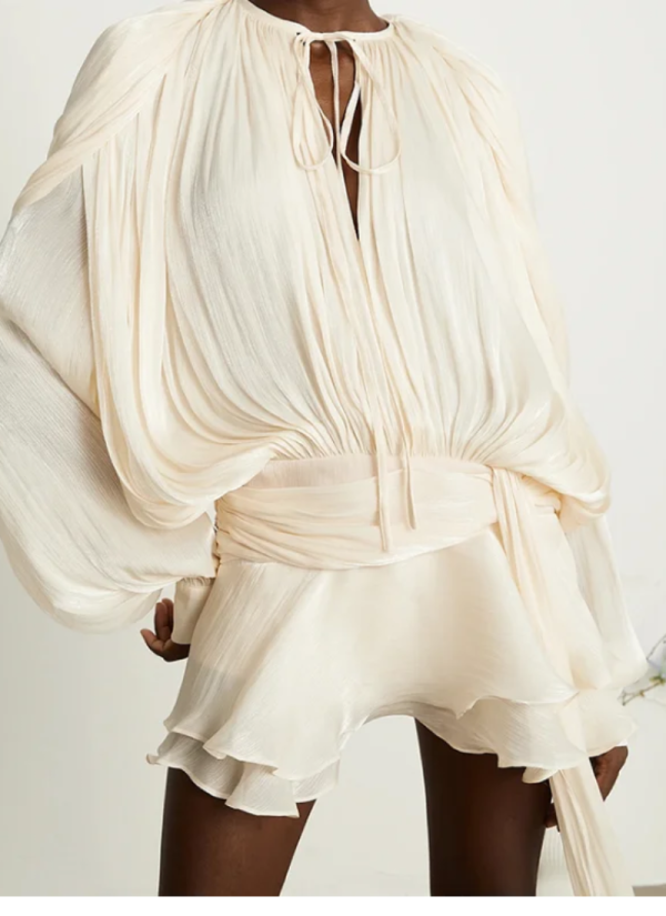 Hollow Out High Collar Slim Fit Long Sleeve Robe High Waist Pleated Party Dresses - Image 3