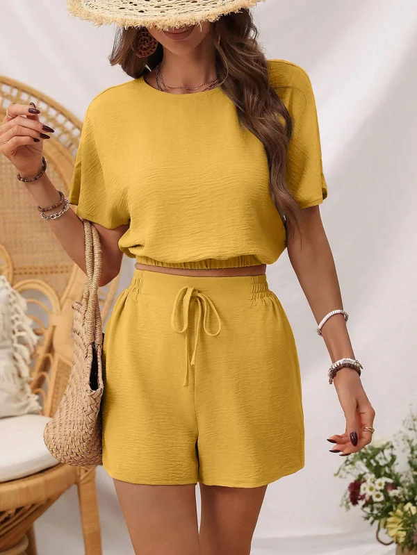 Knitted Ribbed Cargo Pocket Short Sleeve Birthday Clubwear Top Outfits Shorts - Image 10