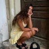 Knitted Ruffle Hollow Out Beach Style Holiday Sleeveless Halter Mini Dress - Image 8