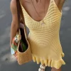 Knitted Ruffle Hollow Out Beach Style Holiday Sleeveless Halter Mini Dress - Image 10