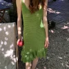 Knitted Ruffle Hollow Out Beach Style Holiday Sleeveless Halter Mini Dress - Image 6