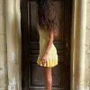 Knitted Ruffle Hollow Out Beach Style Holiday Sleeveless Halter Mini Dress - Image 9