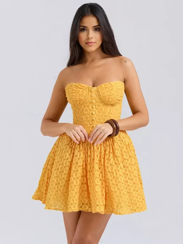 Elegant Sweetheart Neckline Open Shoulder Lace Sundress - Image 3