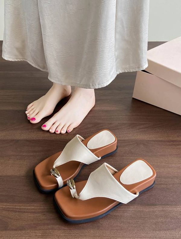 Classic Leather Flip Flops Wedge Walking Ring Toe Outdoor Beach Style Slippers - Image 6