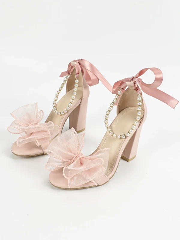 Loli Style Gorgeous Pearl Beads Wedding Party Ankle-Wrap High Heels - Image 2
