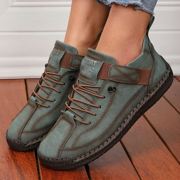 Luxurious Design Lace-up Solid Round Toe Microfiber Loafers - Image 12