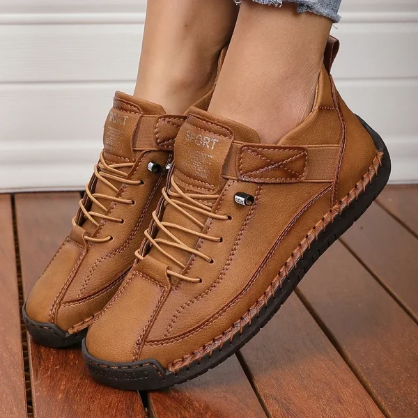 Luxurious Design Lace-up Solid Round Toe Microfiber Loafers - Image 10