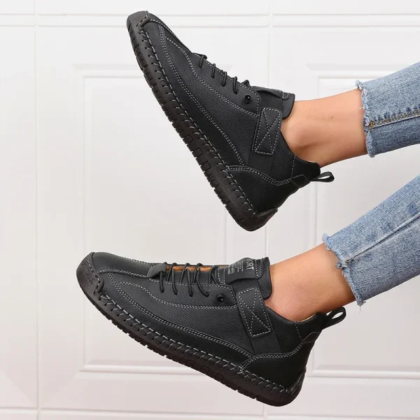 Luxurious Design Lace-up Solid Round Toe Microfiber Loafers - Image 4