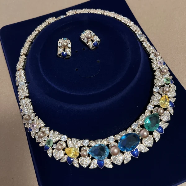 Luxurious Zirconia Bridal Engagement DinnerJewelry Set Round Necklace 2-piece - Image 2