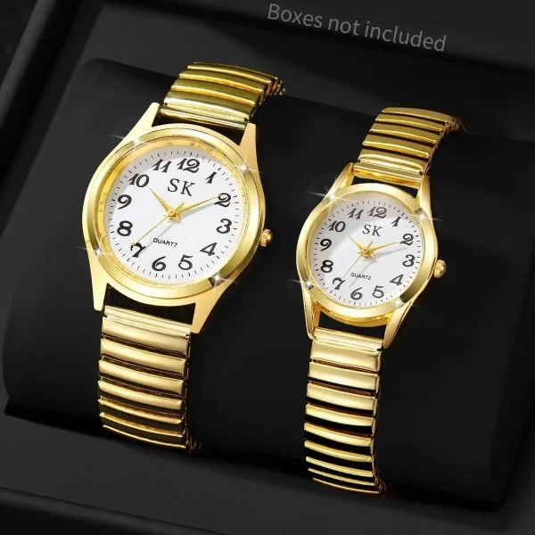 Luxury Alloy Elastic Strap Couple Quartz Watches 2PCS Set Without Box - Image 4