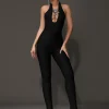 Luxury Backless Halter Flower Diamonds Bodycon Bandage Jumpsuit
