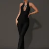 Luxury Backless Halter Flower Diamonds Bodycon Bandage Jumpsuit - Image 2