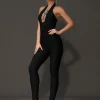 Luxury Backless Halter Flower Diamonds Bodycon Bandage Jumpsuit - Image 3