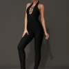 Luxury Backless Halter Flower Diamonds Bodycon Bandage Jumpsuit - Image 4